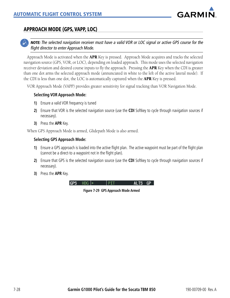 Approach mode (gps, vapp, loc) | Garmin G1000 Socata TBM 850 User Manual | Page 412 / 542