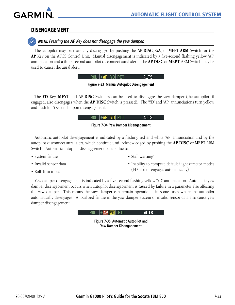Disengagement | Garmin G1000 Socata TBM 850 User Manual | Page 417 / 542