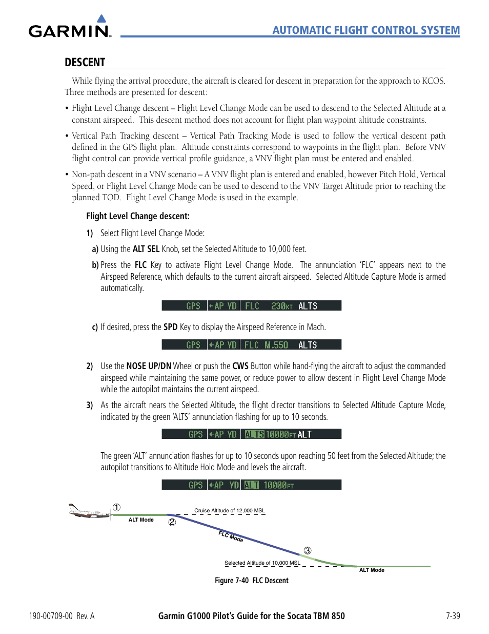 Descent, Automatic flight control system | Garmin G1000 Socata TBM 850 User Manual | Page 423 / 542