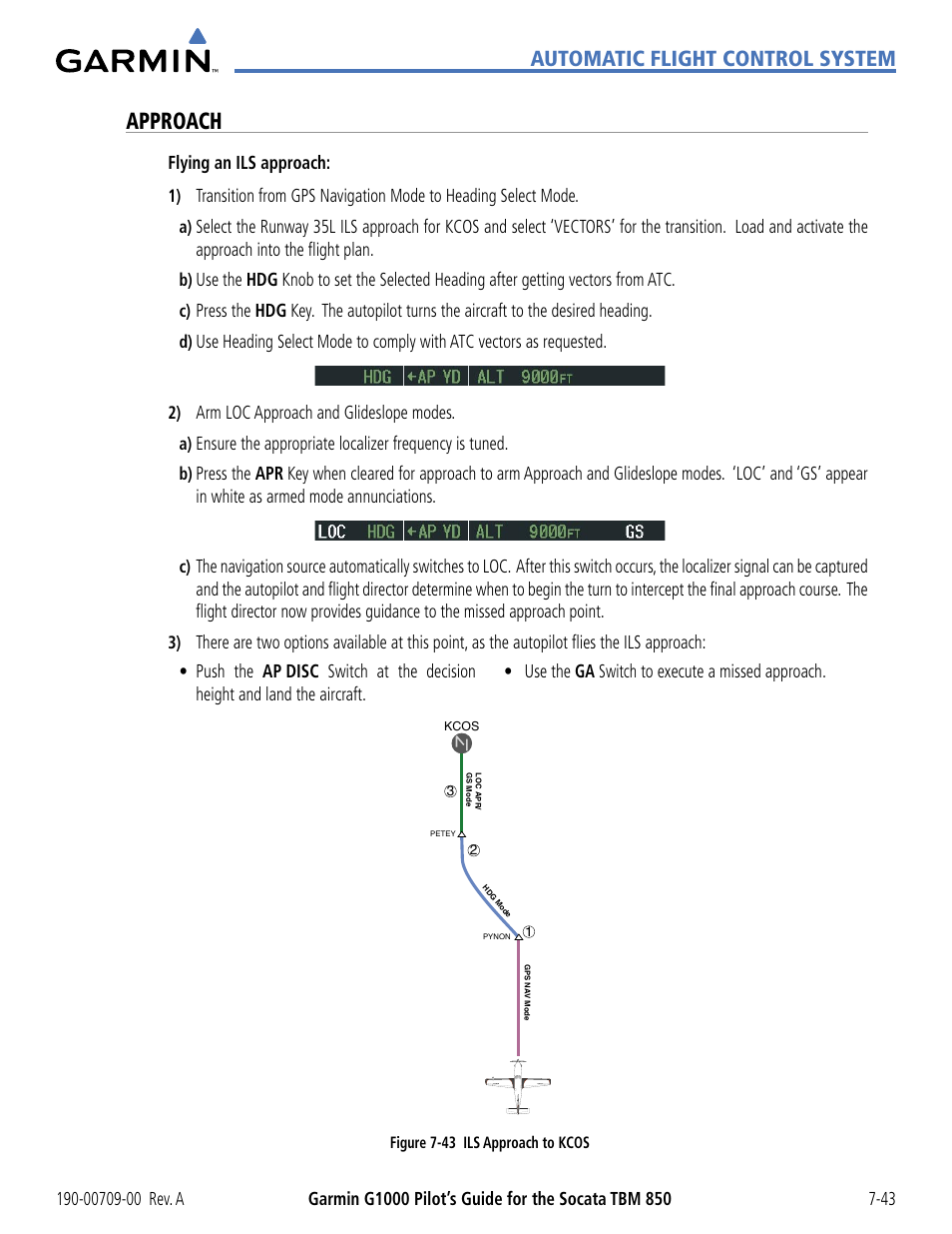 Approach, Automatic flight control system | Garmin G1000 Socata TBM 850 User Manual | Page 427 / 542