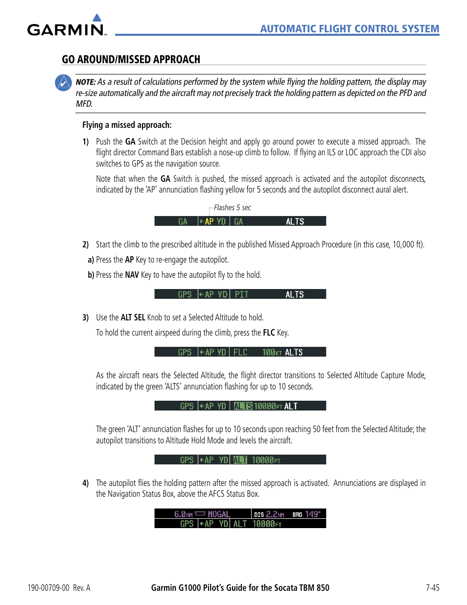 Go around/missed approach | Garmin G1000 Socata TBM 850 User Manual | Page 429 / 542