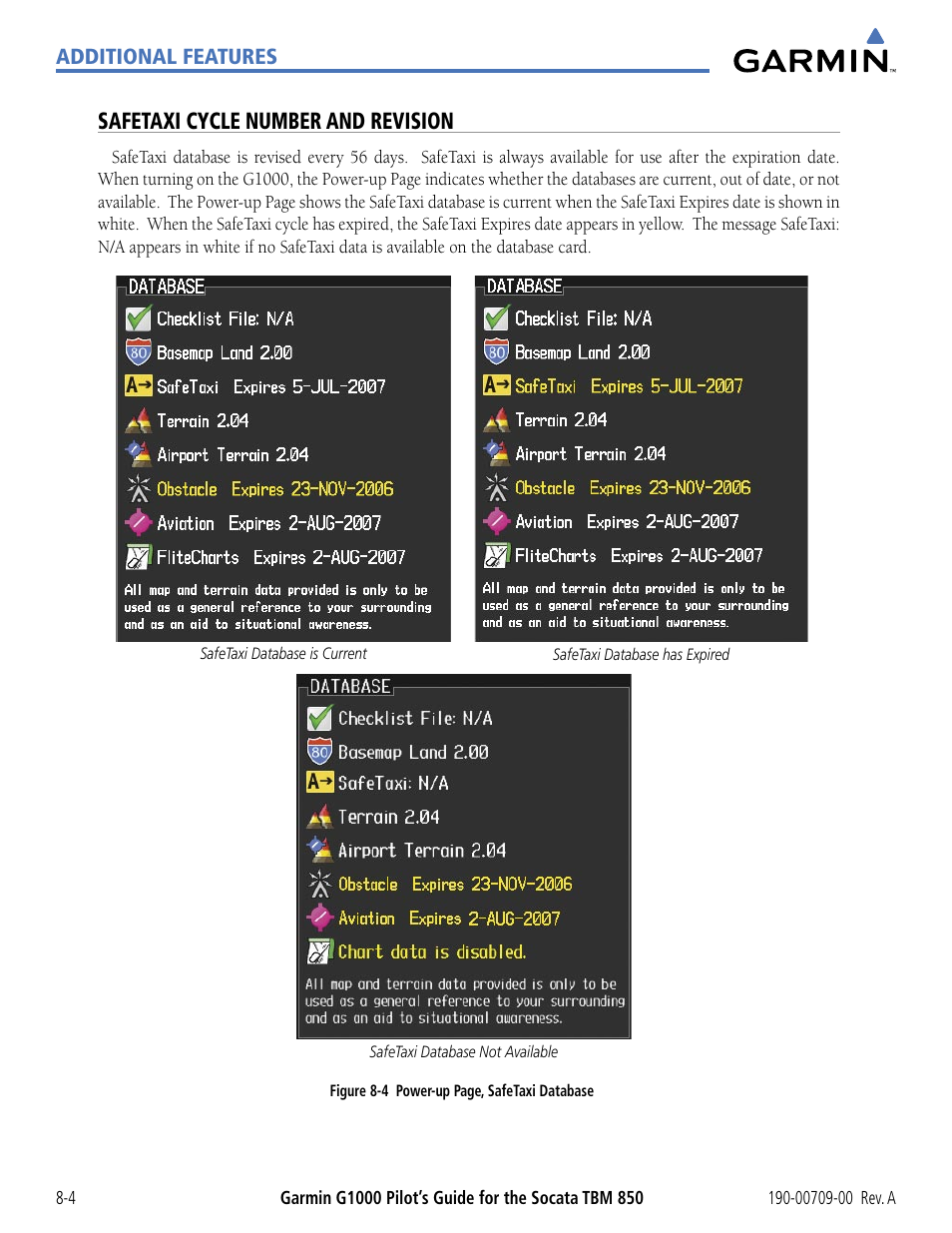 Safetaxi cycle number and revision | Garmin G1000 Socata TBM 850 User Manual | Page 436 / 542