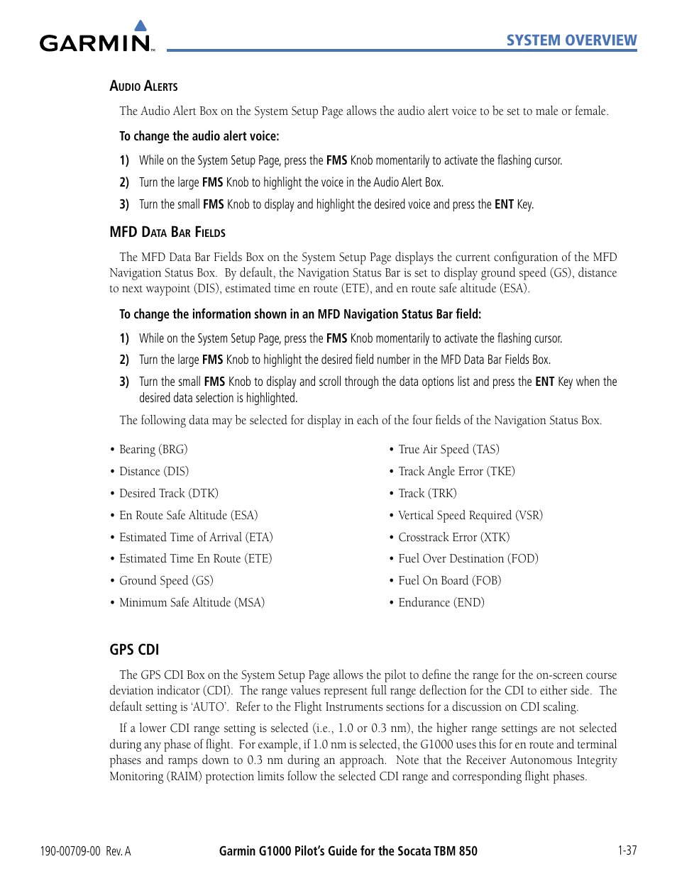 Garmin G1000 Socata TBM 850 User Manual | Page 47 / 542