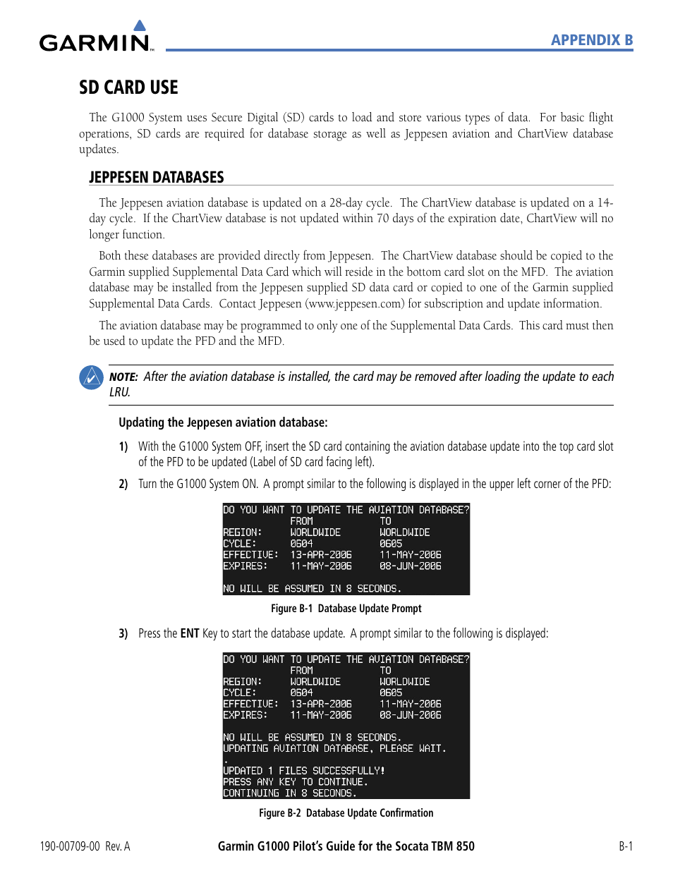 Sd card use, Jeppesen databases | Garmin G1000 Socata TBM 850 User Manual | Page 517 / 542