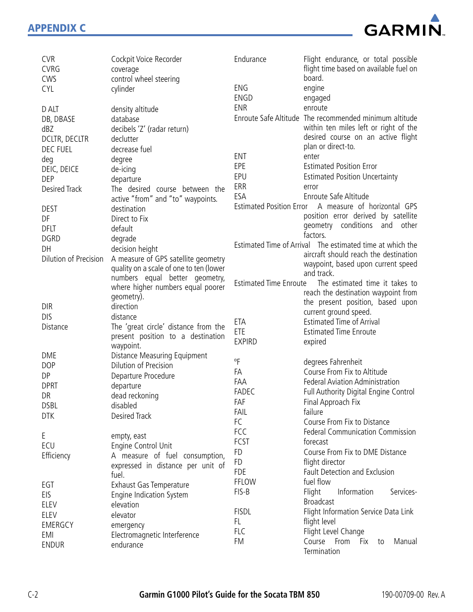 Appendix c | Garmin G1000 Socata TBM 850 User Manual | Page 522 / 542