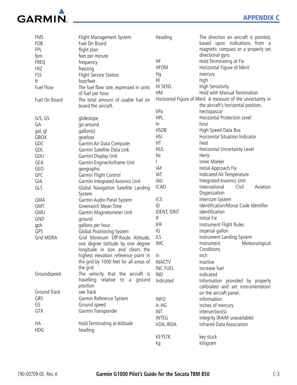 Appendix c | Garmin G1000 Socata TBM 850 User Manual | Page 523 / 542