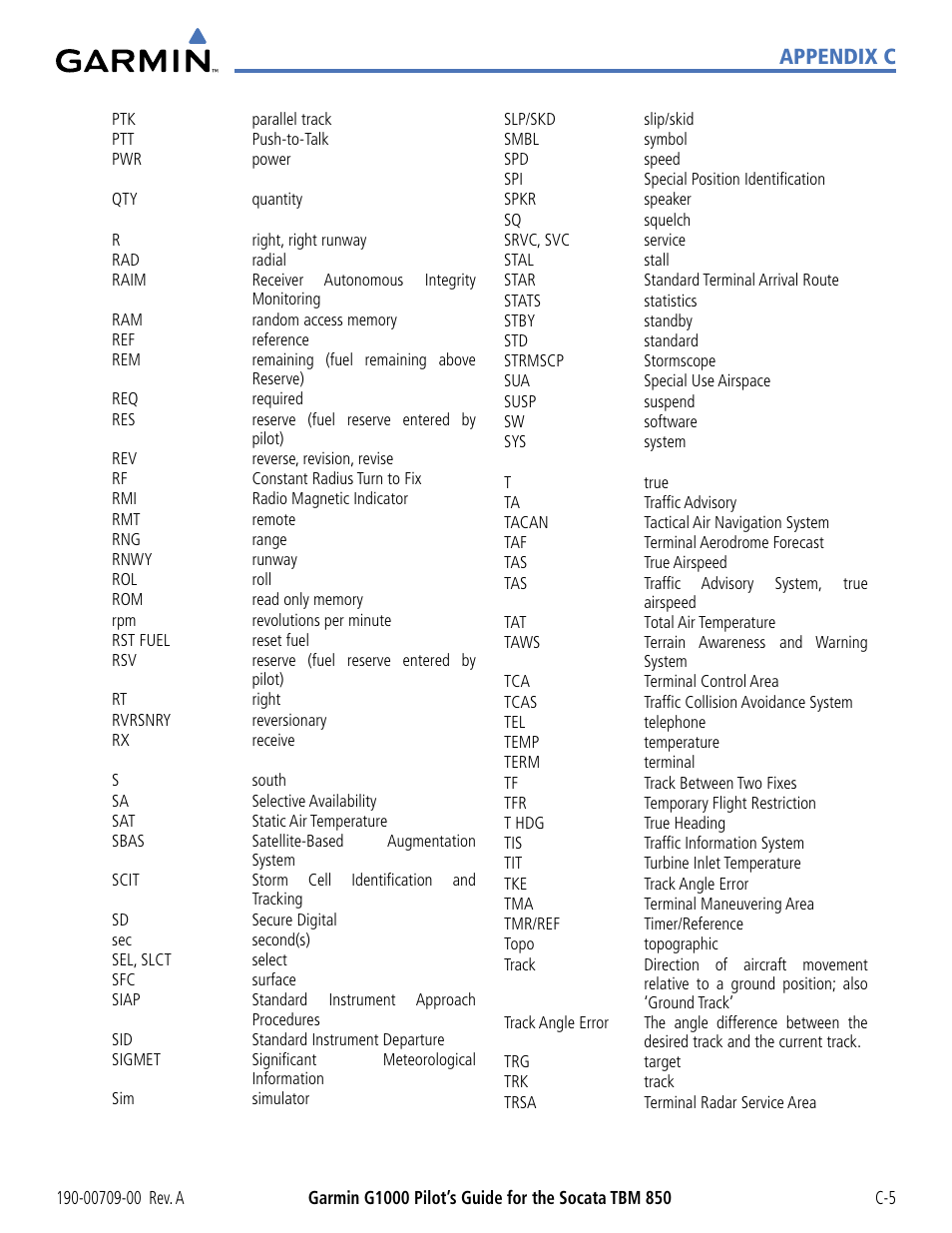 Appendix c | Garmin G1000 Socata TBM 850 User Manual | Page 525 / 542