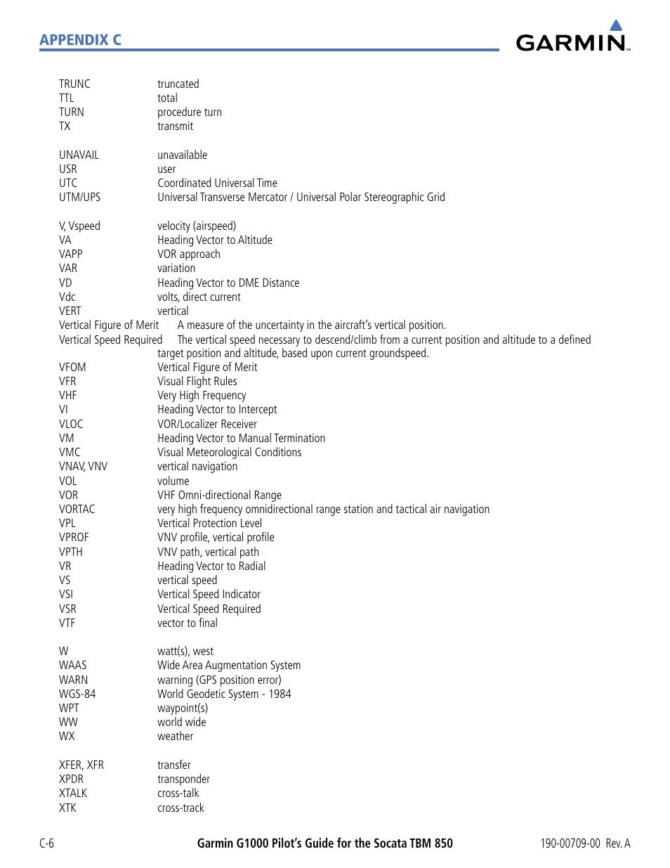 Appendix c | Garmin G1000 Socata TBM 850 User Manual | Page 526 / 542