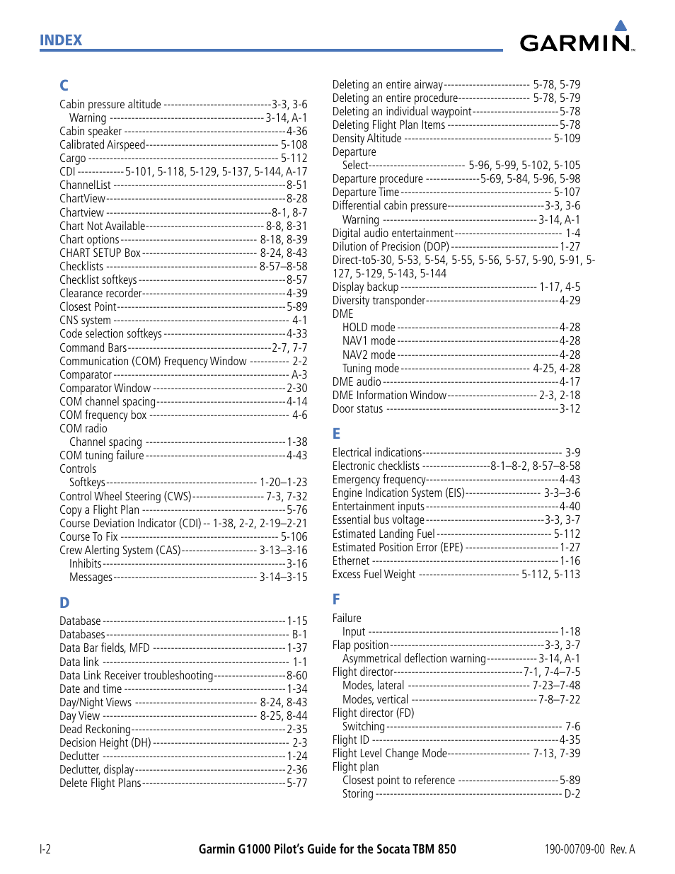 Index c | Garmin G1000 Socata TBM 850 User Manual | Page 538 / 542