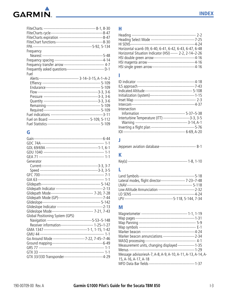 Index | Garmin G1000 Socata TBM 850 User Manual | Page 539 / 542