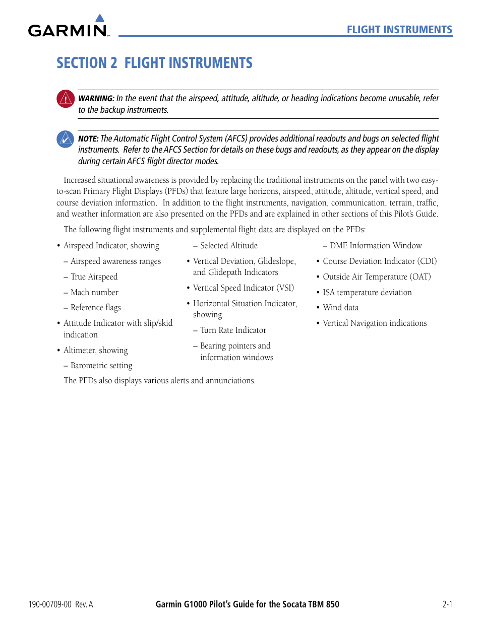 Section 2 flight instruments | Garmin G1000 Socata TBM 850 User Manual | Page 55 / 542