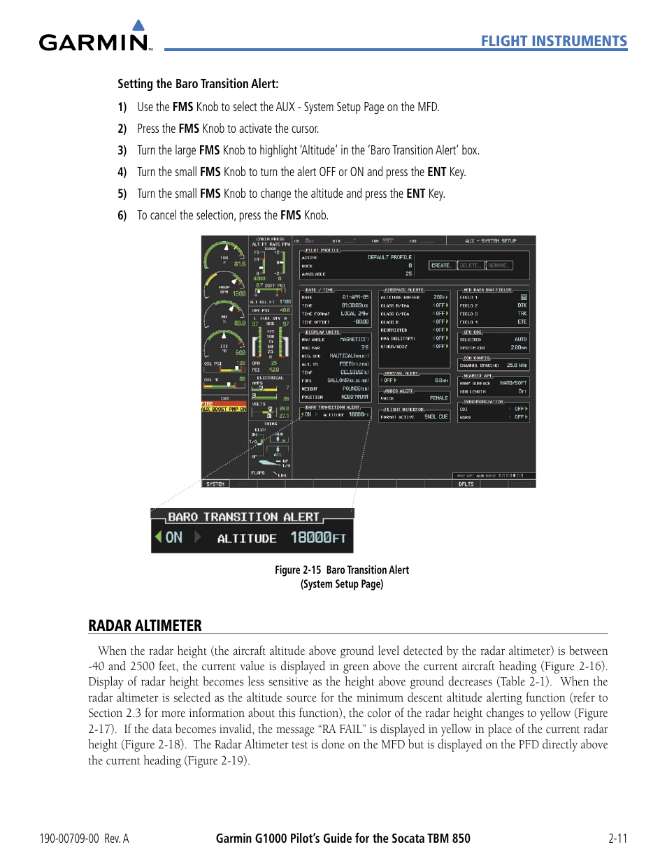 Radar altimeter | Garmin G1000 Socata TBM 850 User Manual | Page 65 / 542
