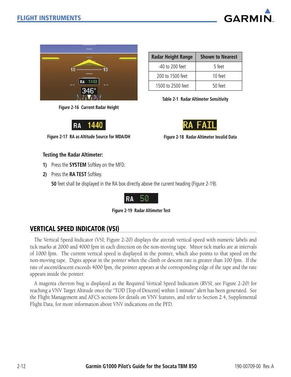 Vertical speed indicator (vsi), Flight instruments | Garmin G1000 Socata TBM 850 User Manual | Page 66 / 542