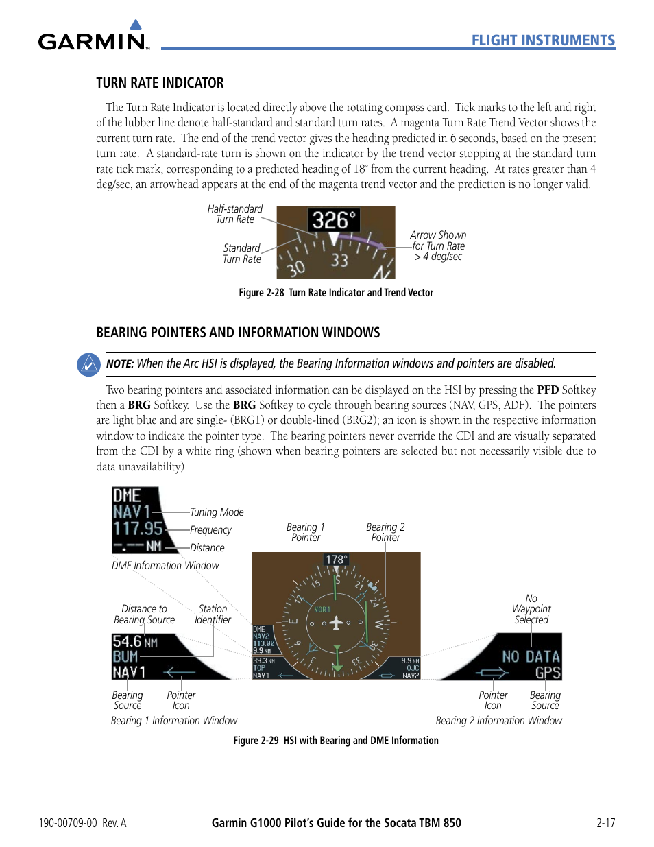 Flight instruments turn rate indicator, Bearing pointers and information windows | Garmin G1000 Socata TBM 850 User Manual | Page 71 / 542