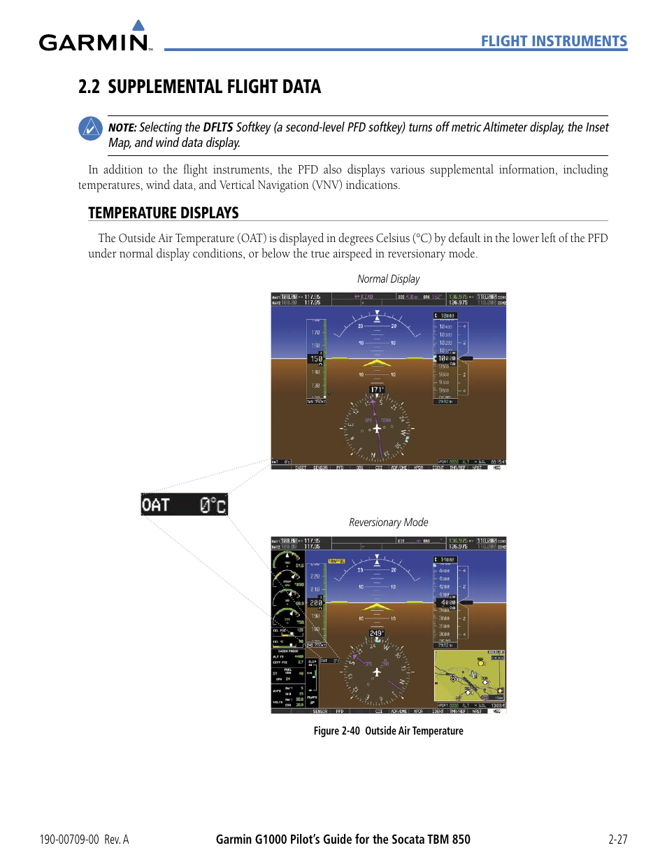 2 supplemental flight data, Temperature displays, 2 supplemental flight data -27 | Garmin G1000 Socata TBM 850 User Manual | Page 81 / 542