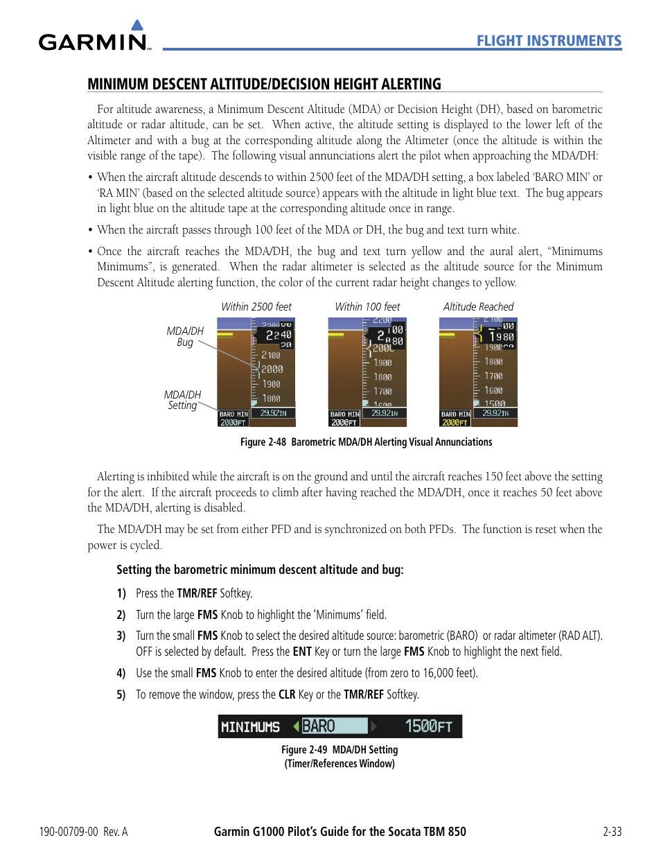 Minimum descent altitude/decision height alerting | Garmin G1000 Socata TBM 850 User Manual | Page 87 / 542