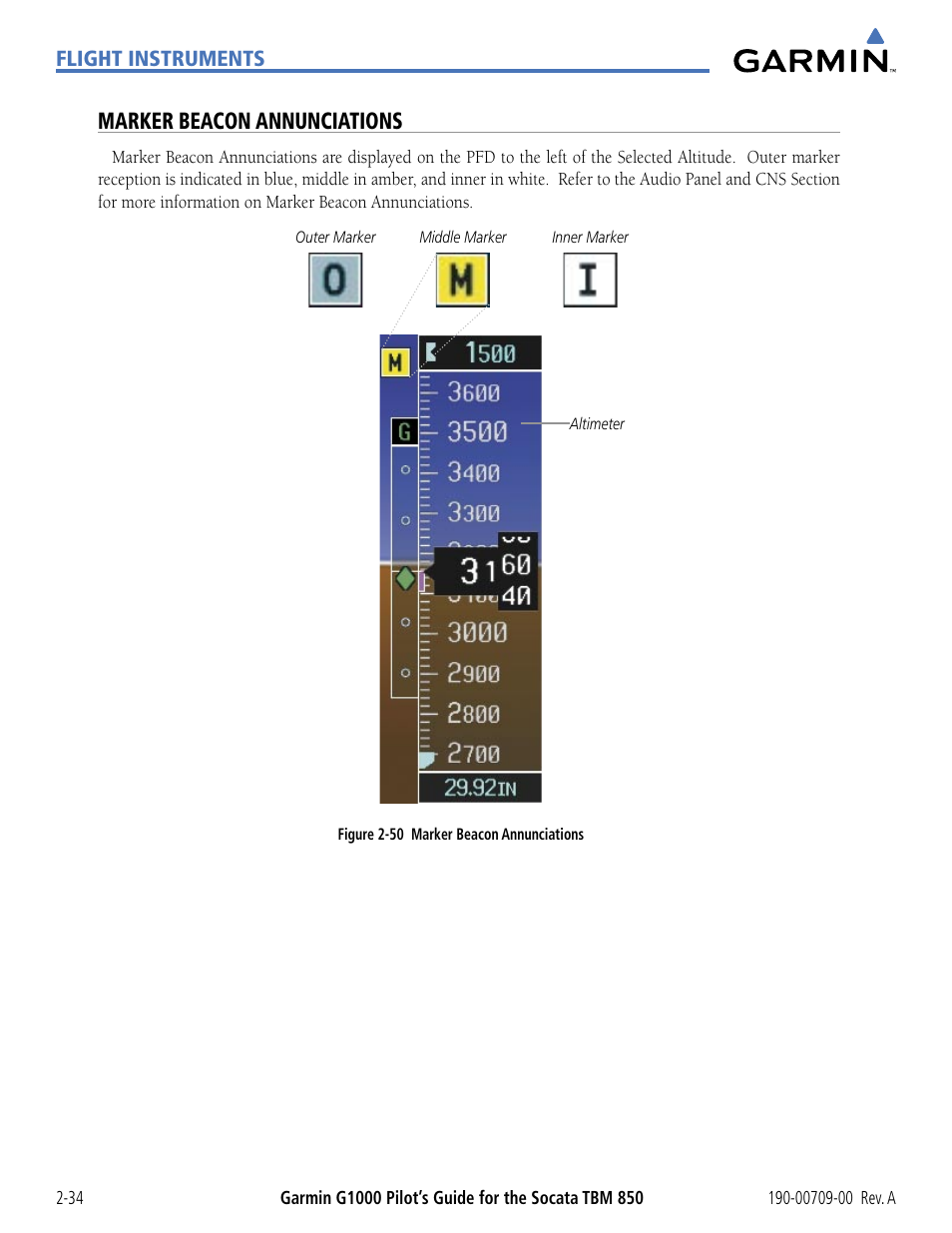 Marker beacon annunciations | Garmin G1000 Socata TBM 850 User Manual | Page 88 / 542