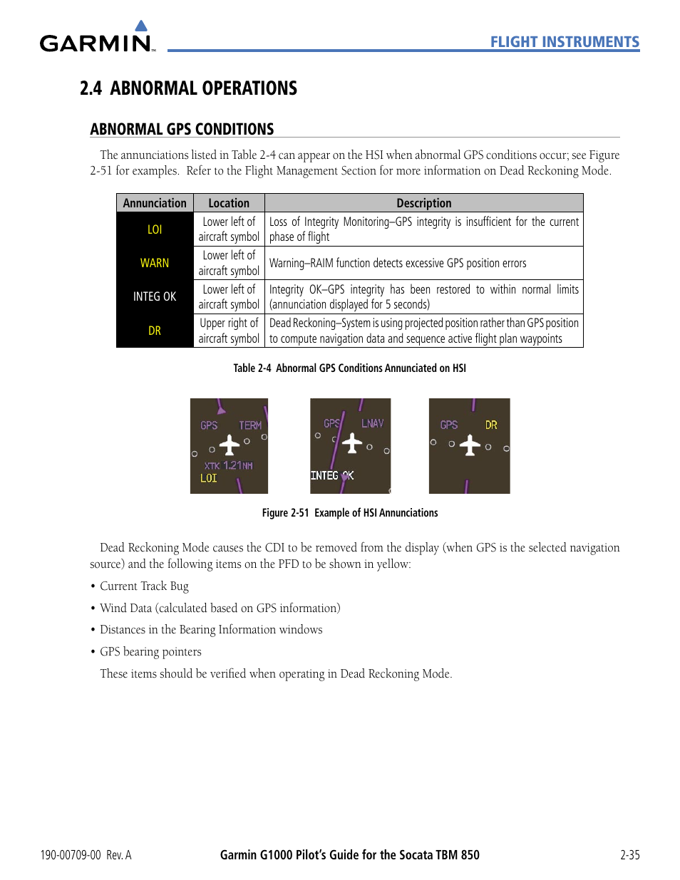 4 abnormal operations, Abnormal gps conditions, 4 abnormal operations -35 | Garmin G1000 Socata TBM 850 User Manual | Page 89 / 542