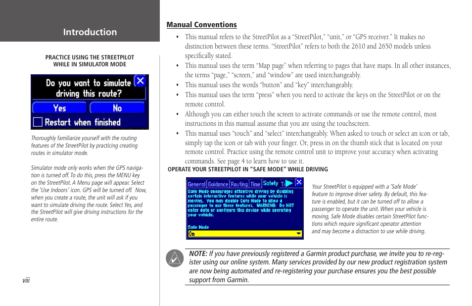 Manual conventions, Introduction | Garmin StreetPilot 2650 User Manual | Page 10 / 95