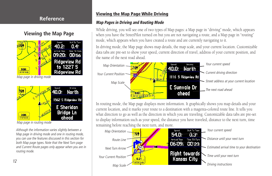 Reference, Viewing the map page | Garmin StreetPilot 2650 User Manual | Page 22 / 95