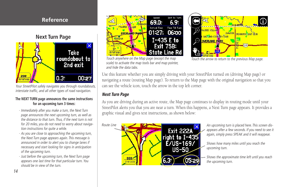 Reference, Next turn page | Garmin StreetPilot 2650 User Manual | Page 24 / 95