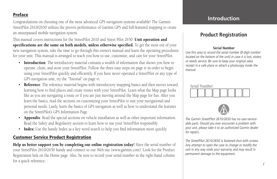 Preface, Customer service product registration, Introduction | Product registration | Garmin StreetPilot 2650 User Manual | Page 3 / 95