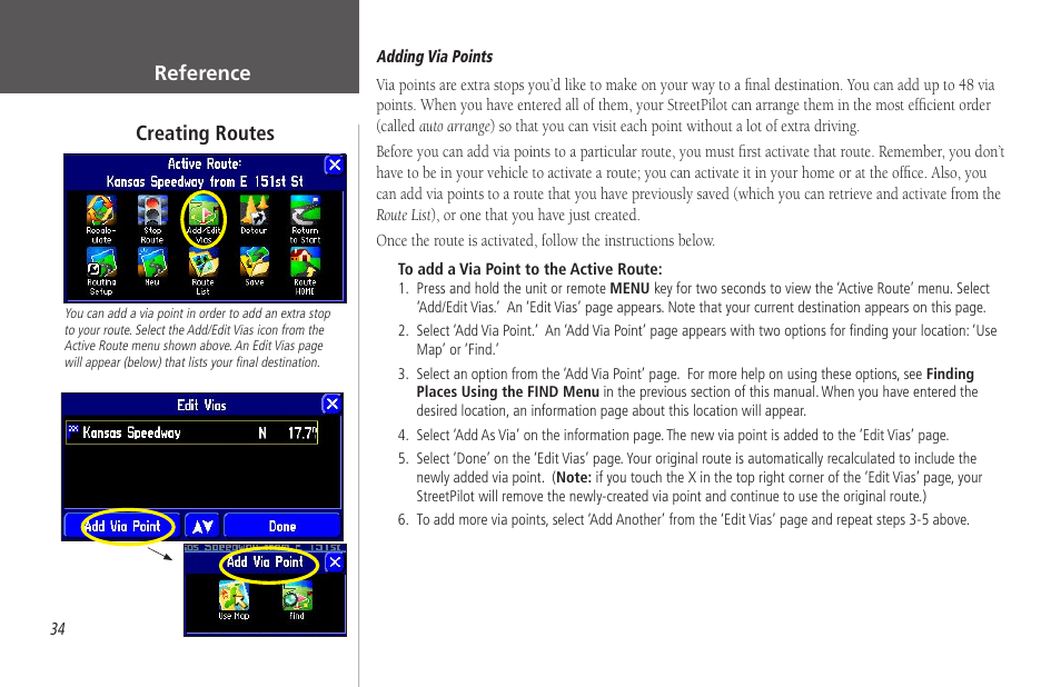 Reference, Creating routes | Garmin StreetPilot 2650 User Manual | Page 44 / 95