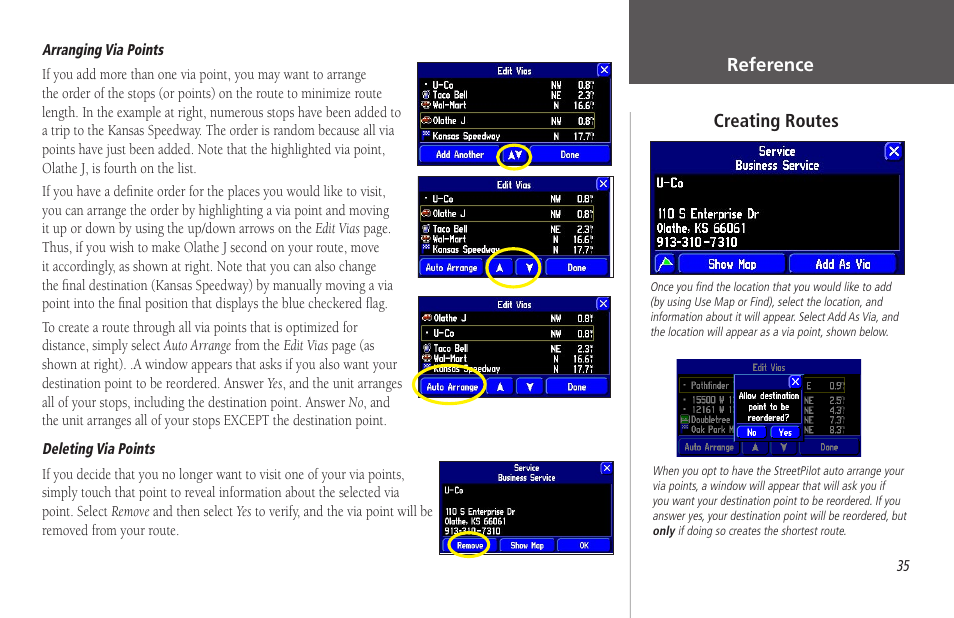 Reference, Creating routes | Garmin StreetPilot 2650 User Manual | Page 45 / 95