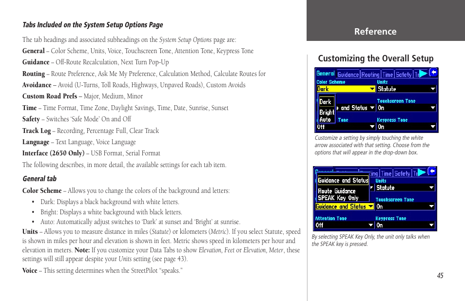 Reference, Customizing the overall setup | Garmin StreetPilot 2650 User Manual | Page 55 / 95