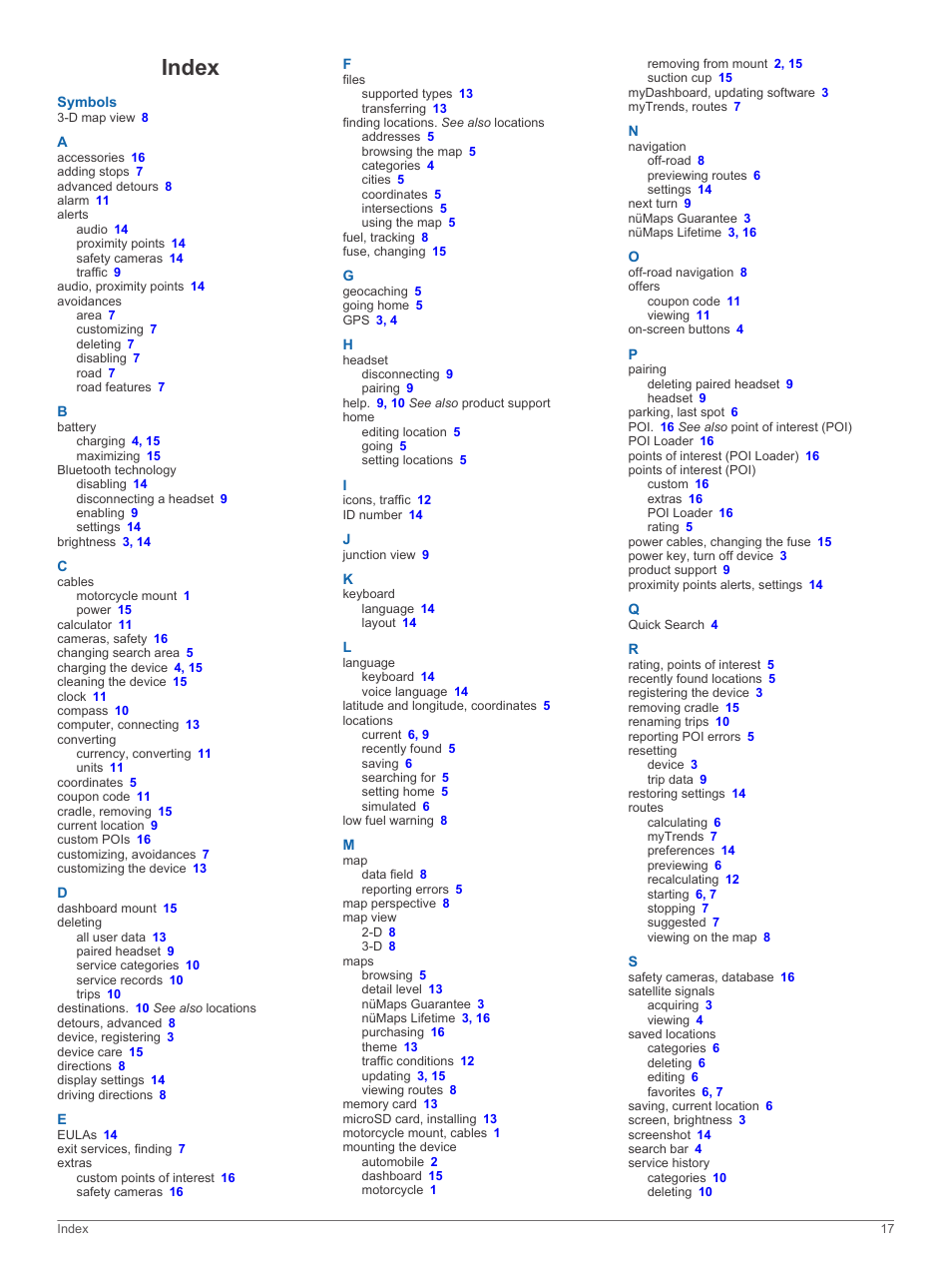 Index | Garmin zumo 350LM User Manual | Page 21 / 24