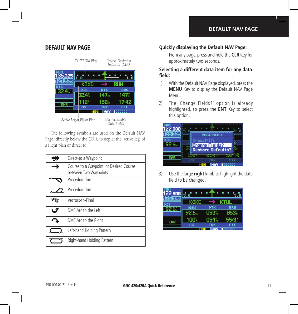 Default nav page | Garmin GNC 420 User Manual | Page 11 / 22