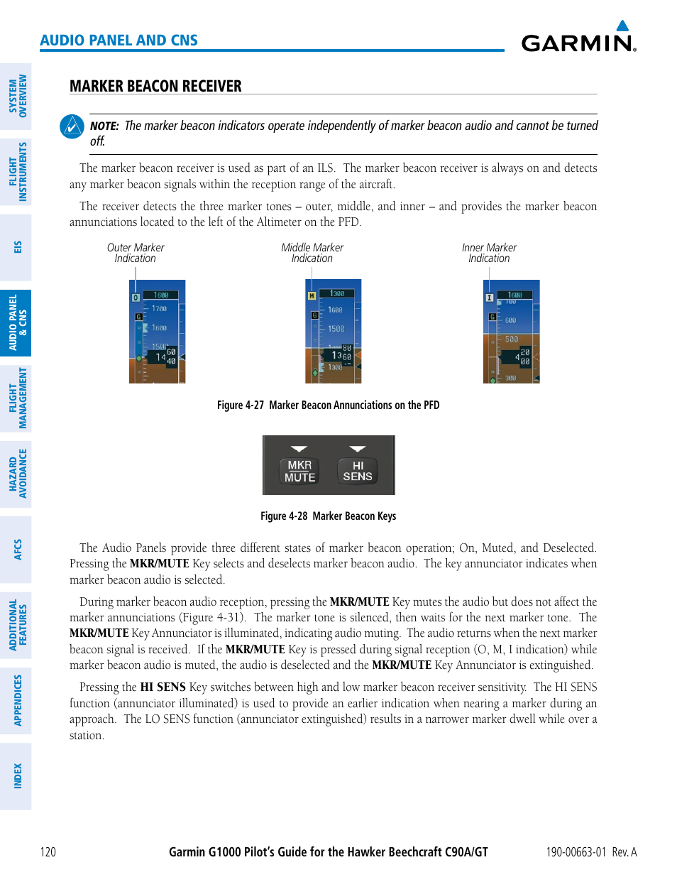 Marker beacon receiver, Audio panel and cns | Garmin G1000 King Air C90GT User Manual | Page 134 / 586