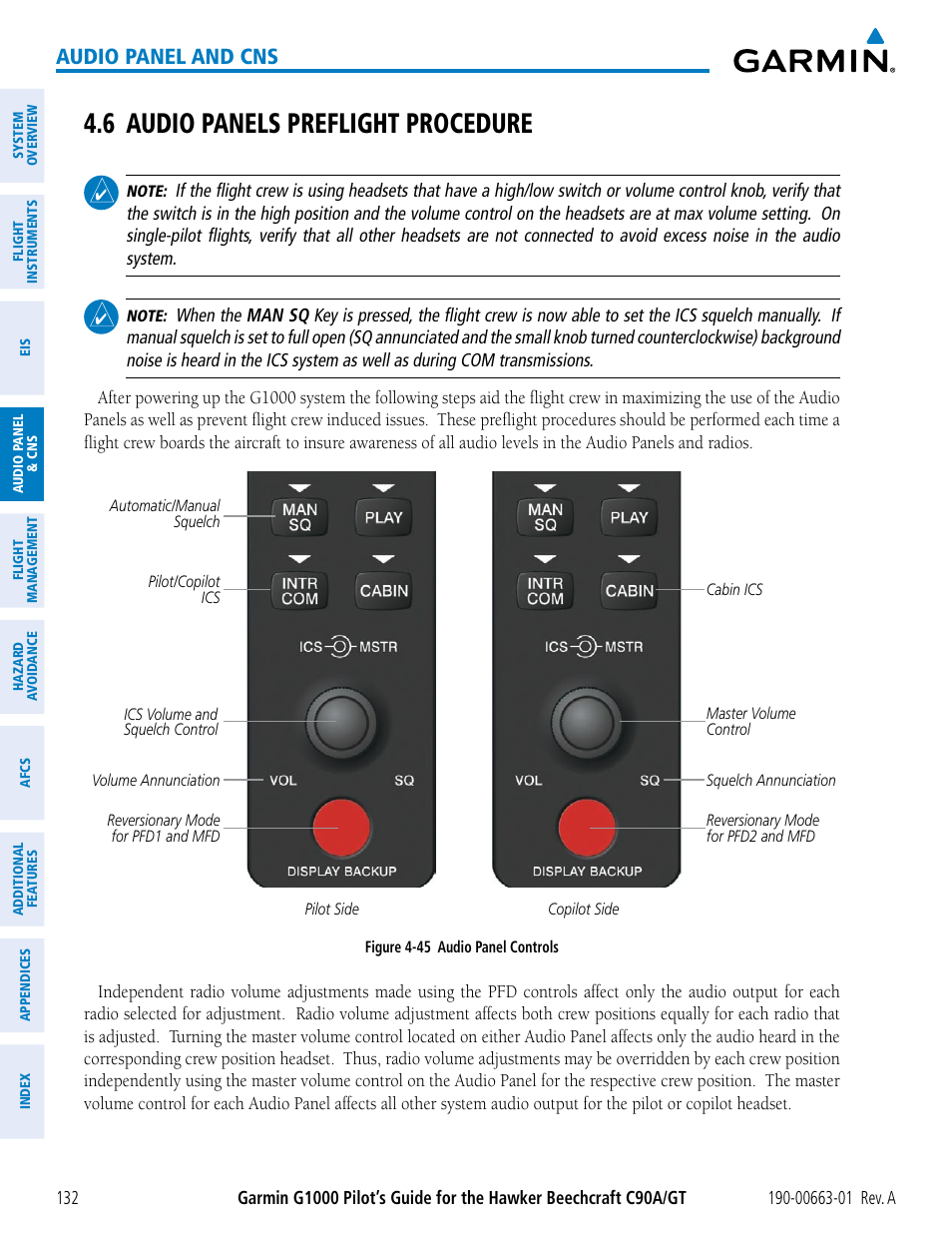 6 audio panels preflight procedure, Audio panel and cns | Garmin G1000 King Air C90GT User Manual | Page 146 / 586
