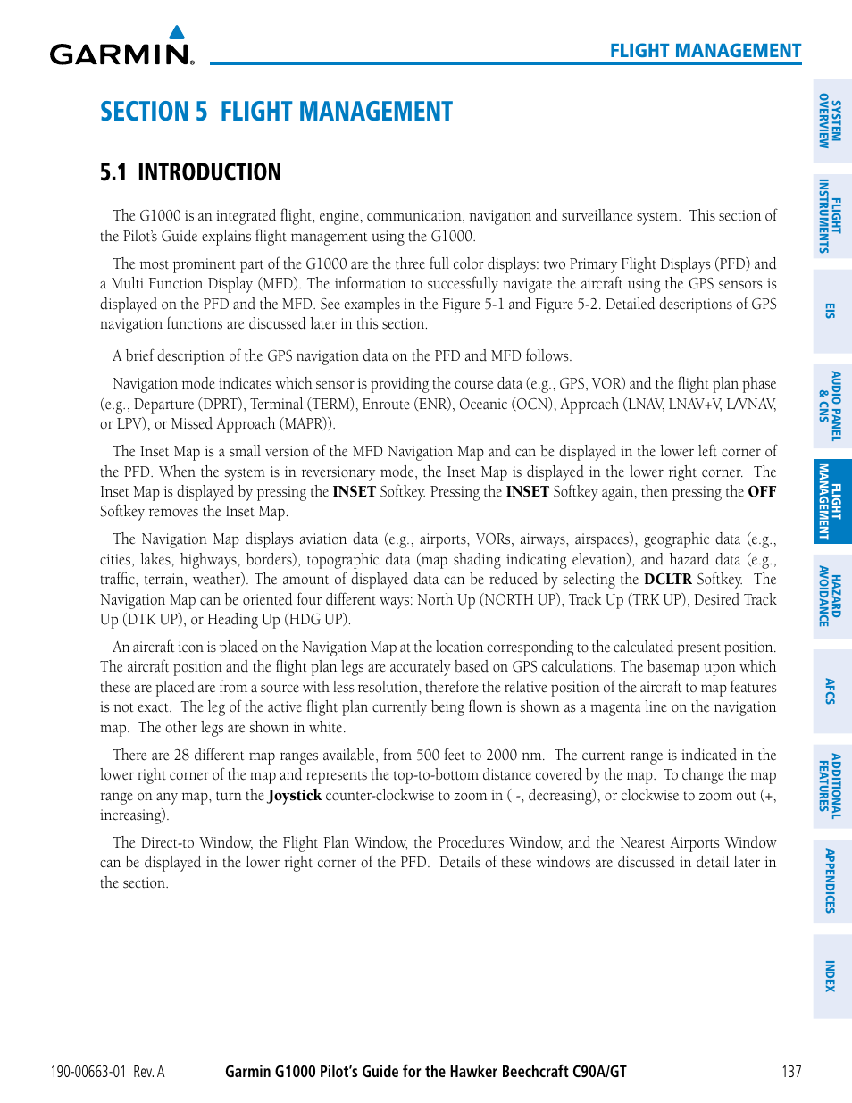 Section 5 flight management, 1 introduction, Flight management | Garmin G1000 King Air C90GT User Manual | Page 151 / 586