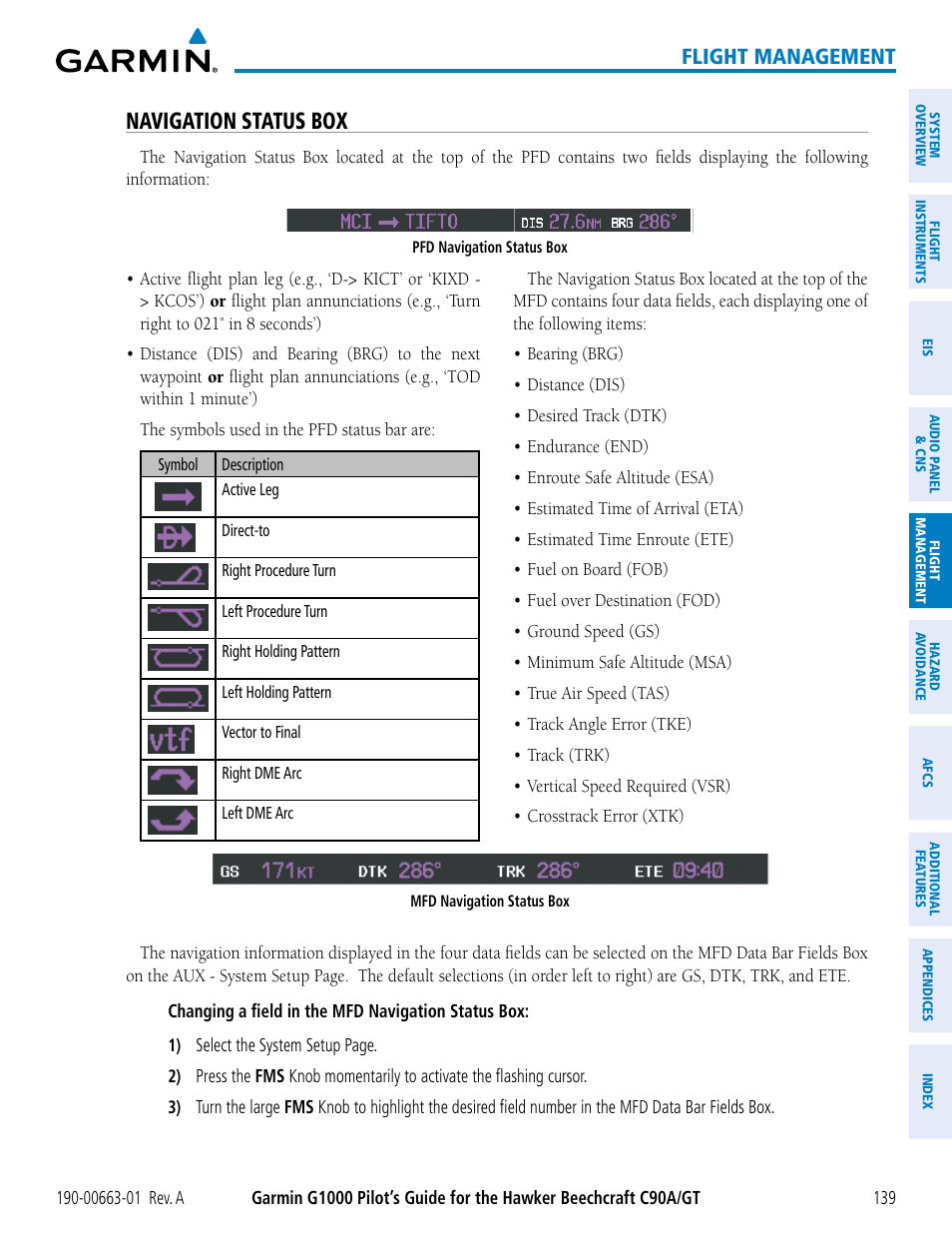 Navigation status box, Flight management | Garmin G1000 King Air C90GT User Manual | Page 153 / 586