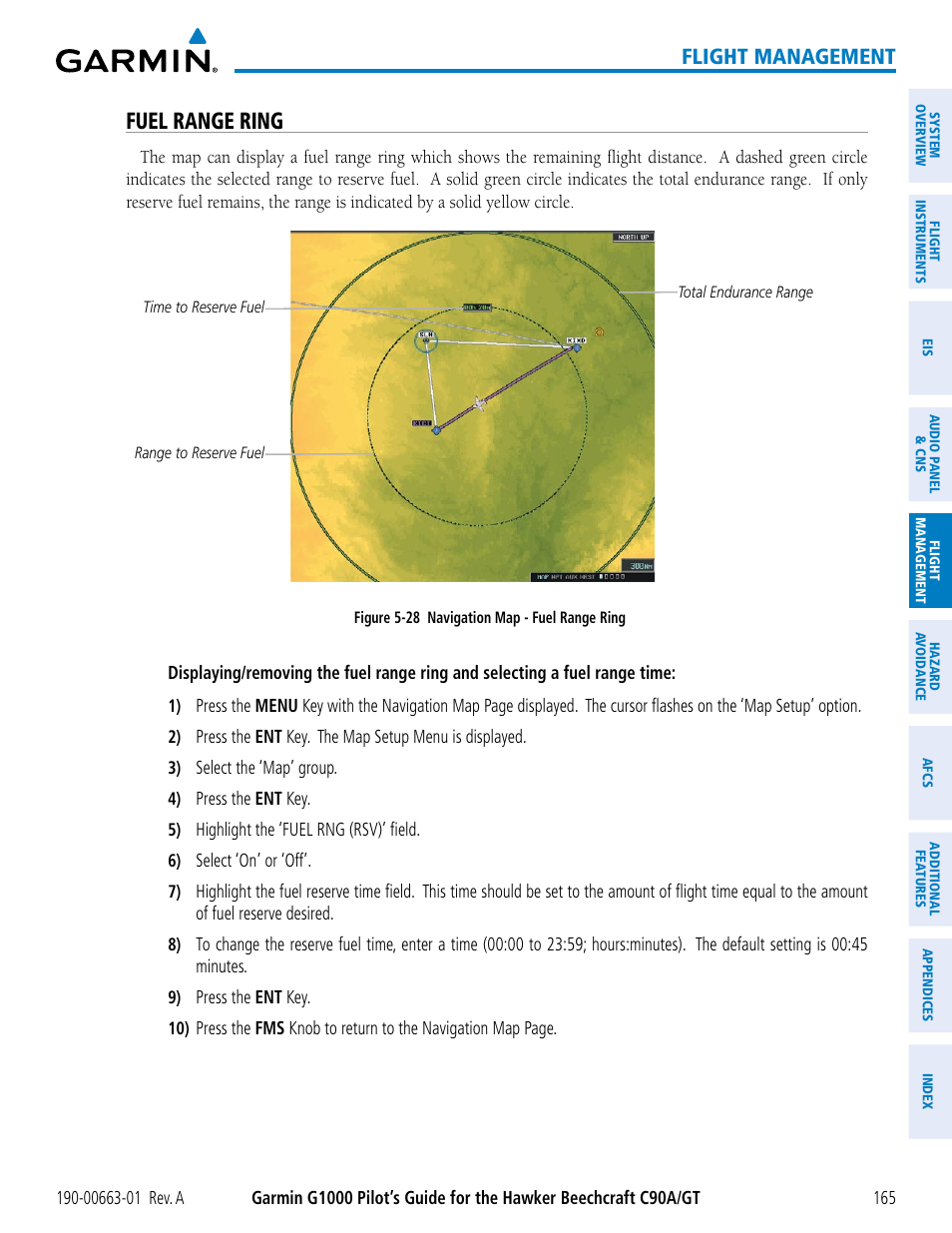 Fuel range ring, Flight management | Garmin G1000 King Air C90GT User Manual | Page 179 / 586