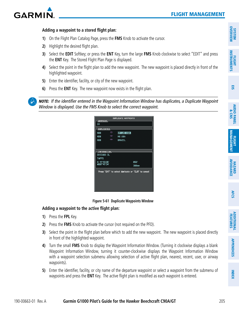 Flight management | Garmin G1000 King Air C90GT User Manual | Page 219 / 586