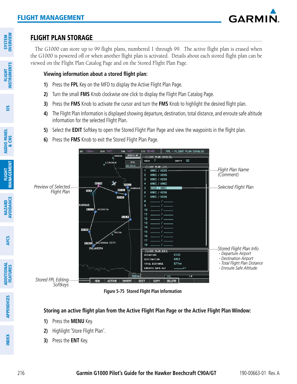 Flight plan storage, Flight management | Garmin G1000 King Air C90GT User Manual | Page 230 / 586