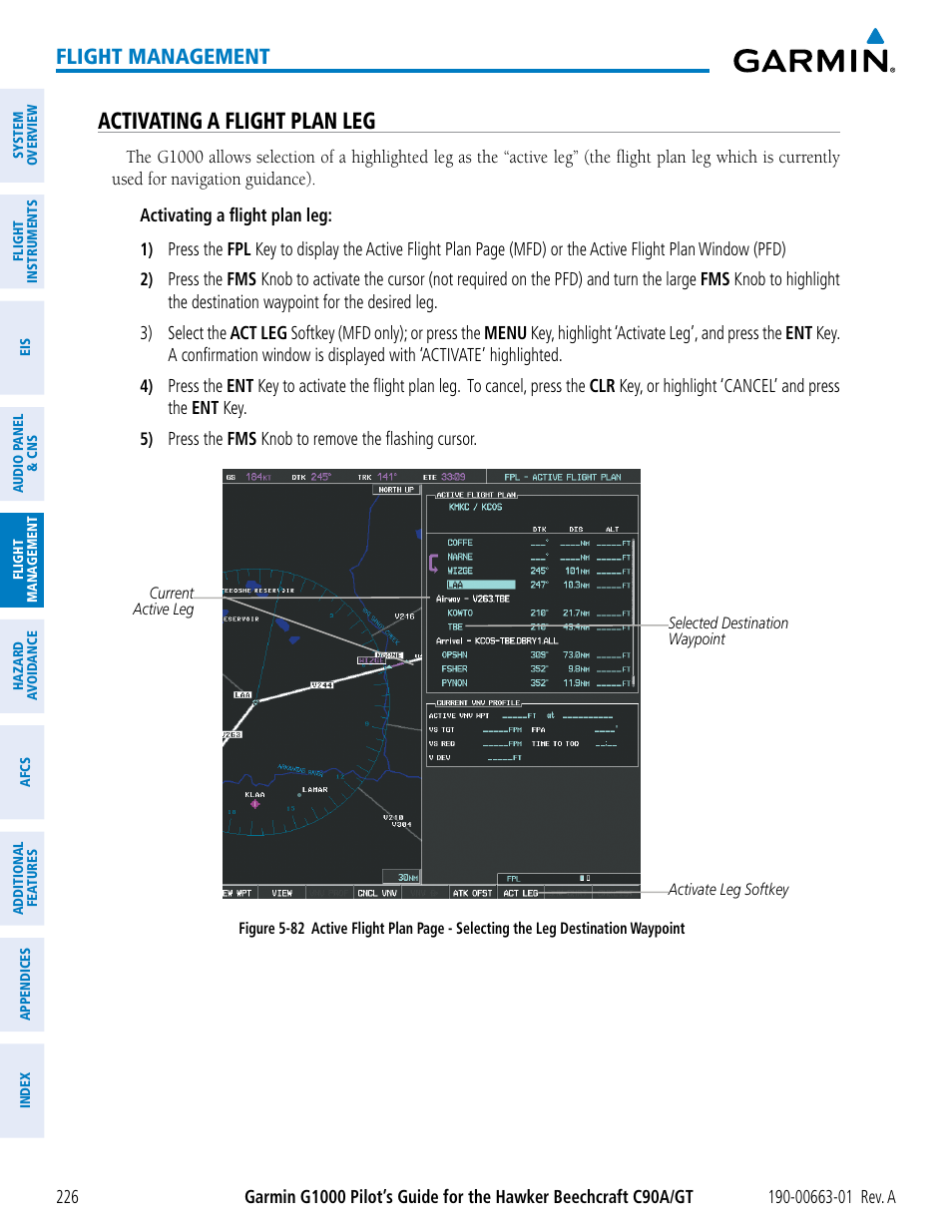 Activating a flight plan leg, Flight management | Garmin G1000 King Air C90GT User Manual | Page 240 / 586