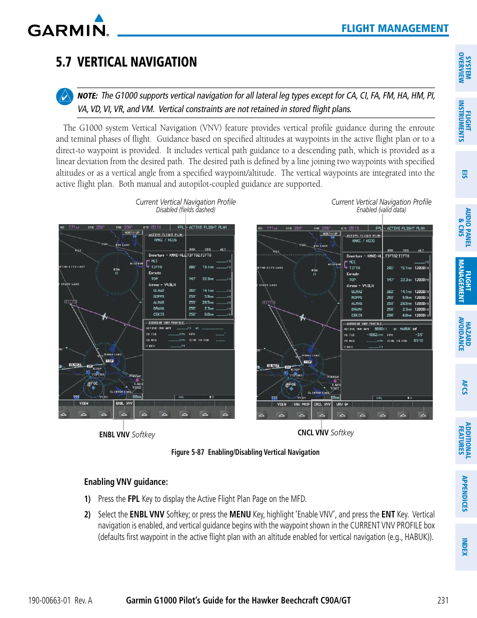 7 vertical navigation, Flight management | Garmin G1000 King Air C90GT User Manual | Page 245 / 586