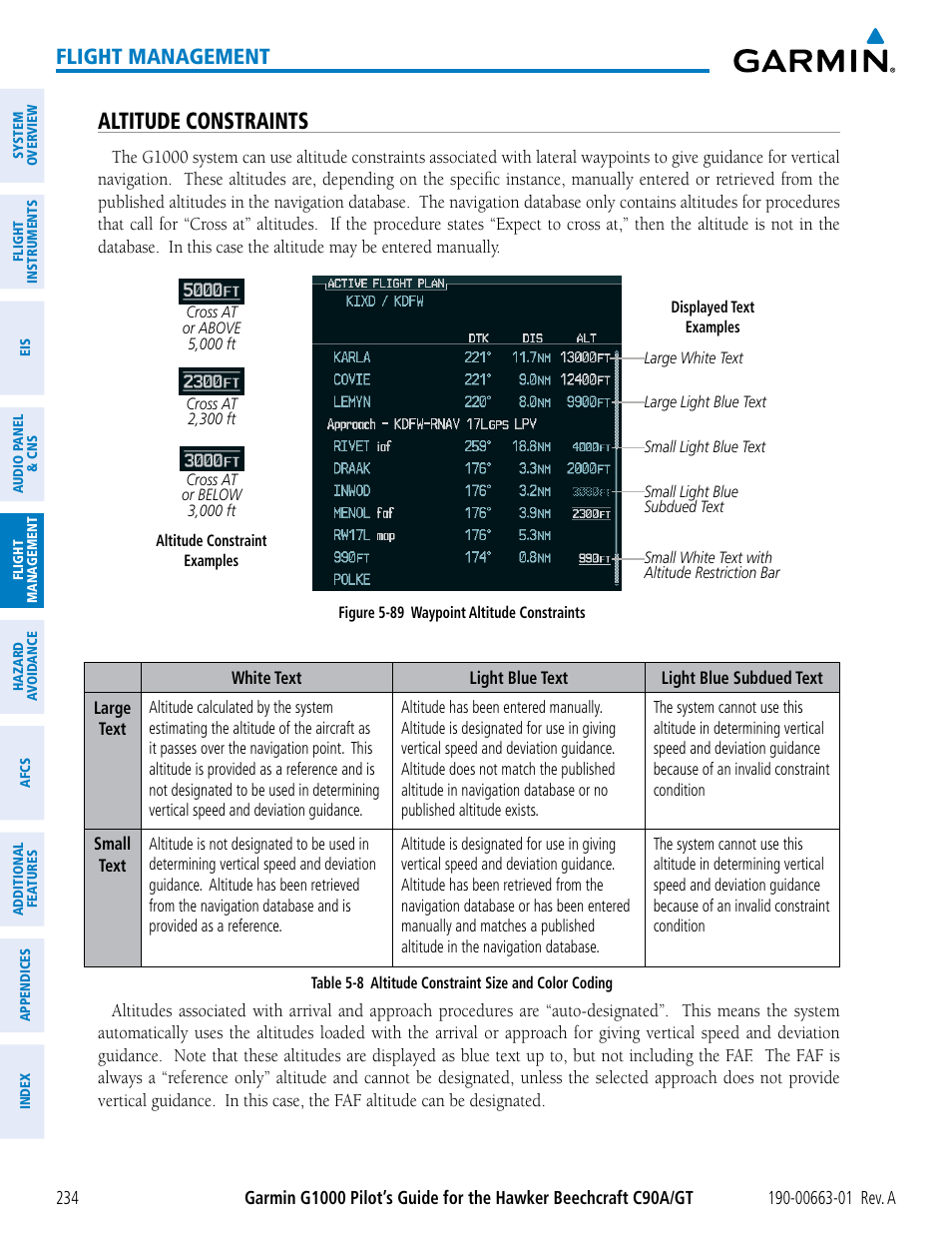 Altitude constraints, Flight management | Garmin G1000 King Air C90GT User Manual | Page 248 / 586