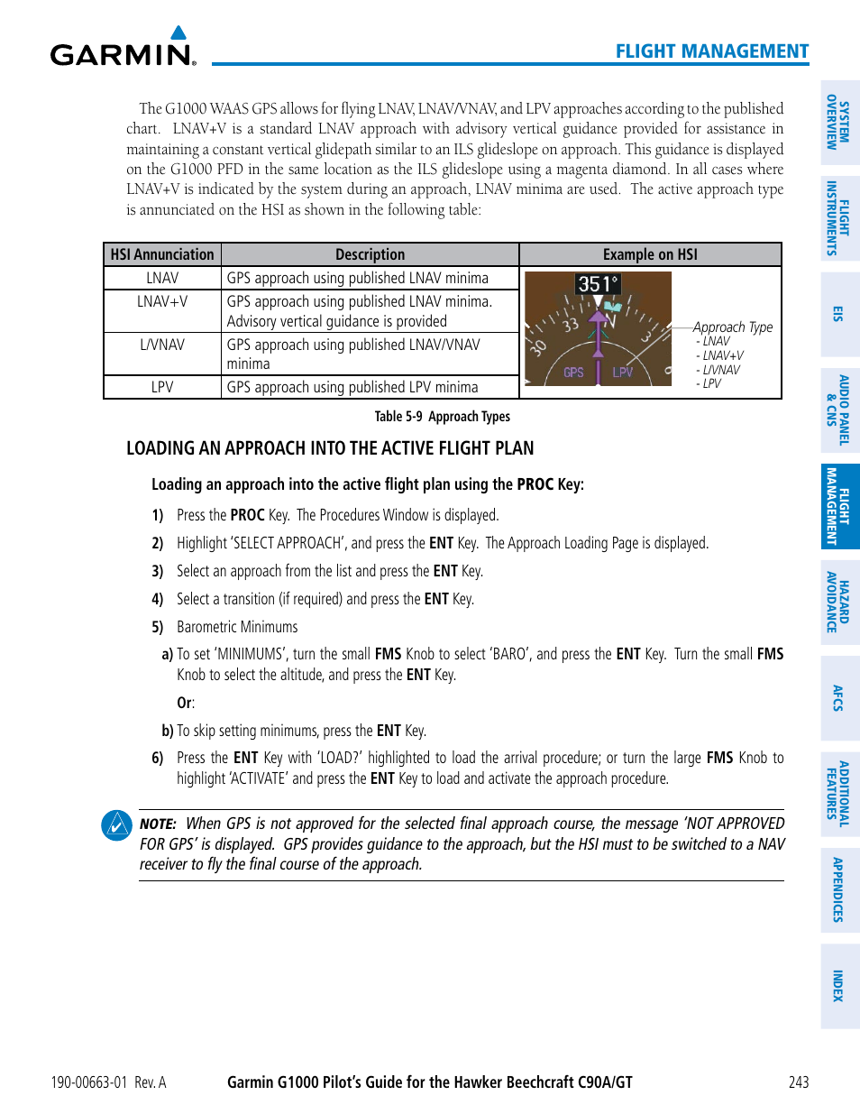 Flight management, Loading an approach into the active flight plan | Garmin G1000 King Air C90GT User Manual | Page 257 / 586