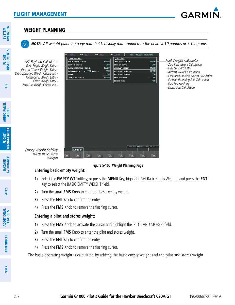Weight planning, Flight management | Garmin G1000 King Air C90GT User Manual | Page 266 / 586