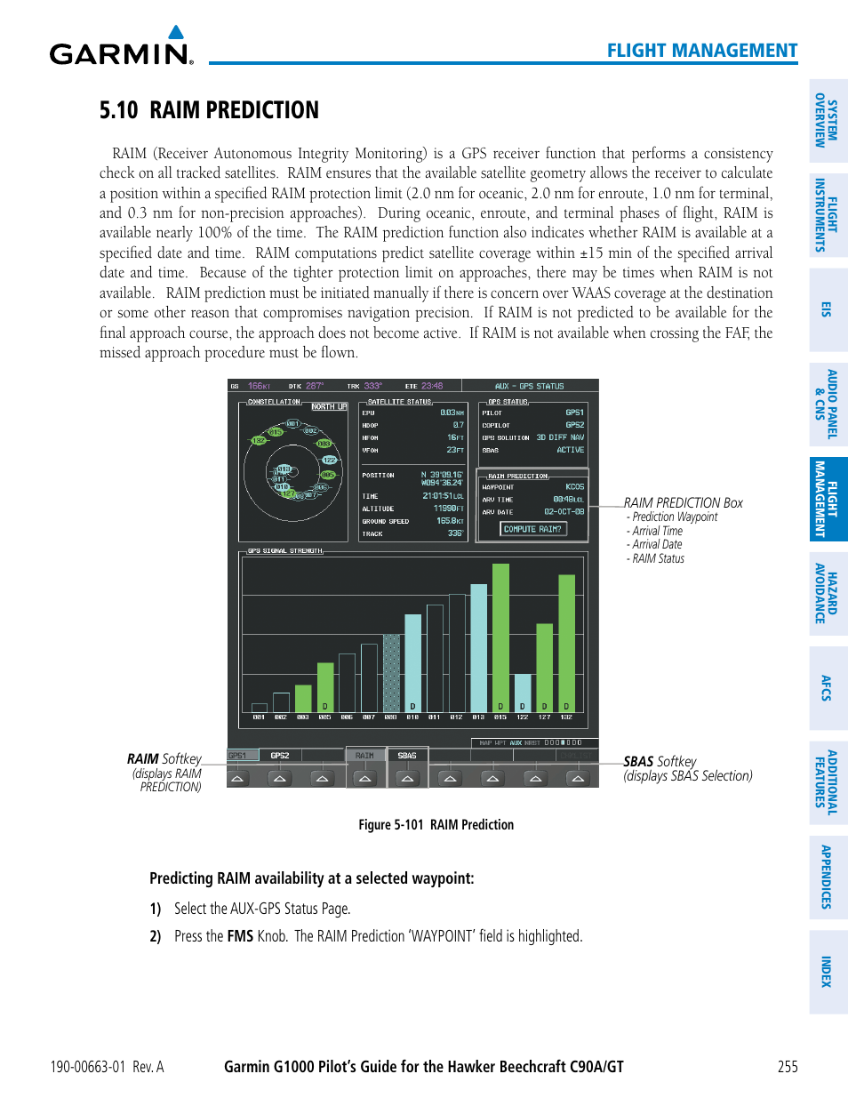 10 raim prediction, Flight management | Garmin G1000 King Air C90GT User Manual | Page 269 / 586