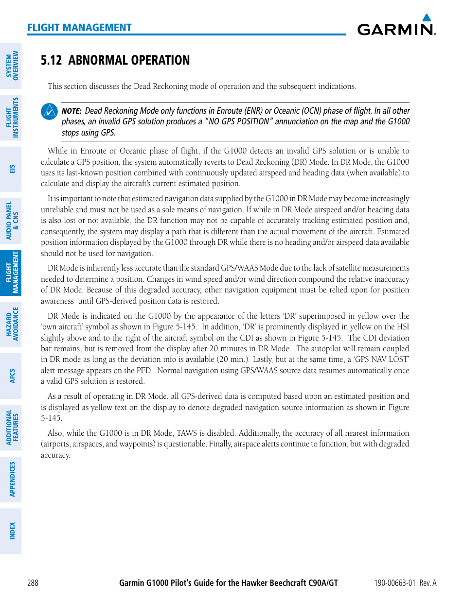 12 abnormal operation, Flight management | Garmin G1000 King Air C90GT User Manual | Page 302 / 586