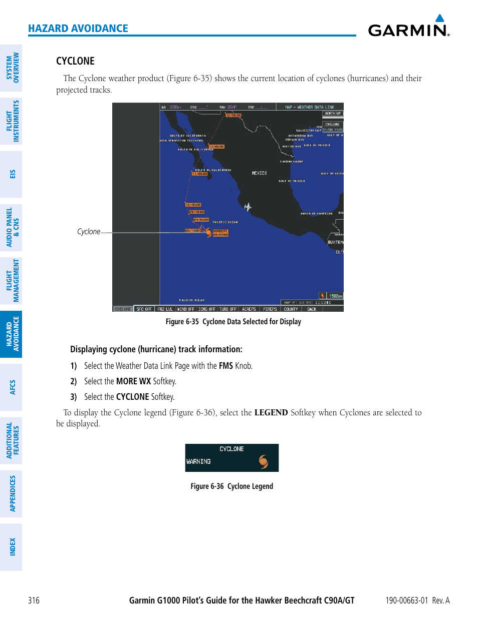 Hazard avoidance, Cyclone | Garmin G1000 King Air C90GT User Manual | Page 330 / 586