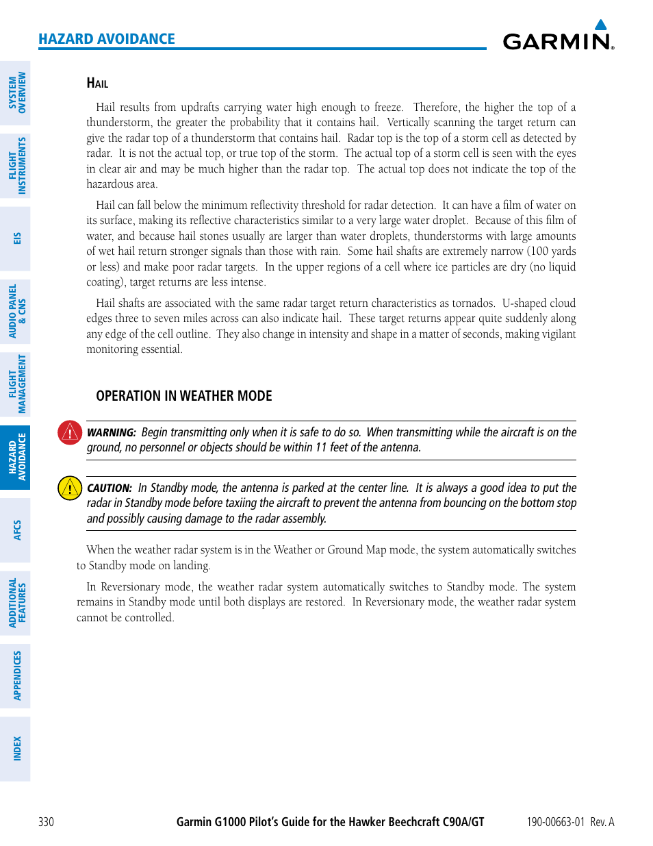 Hazard avoidance, Operation in weather mode | Garmin G1000 King Air C90GT User Manual | Page 344 / 586