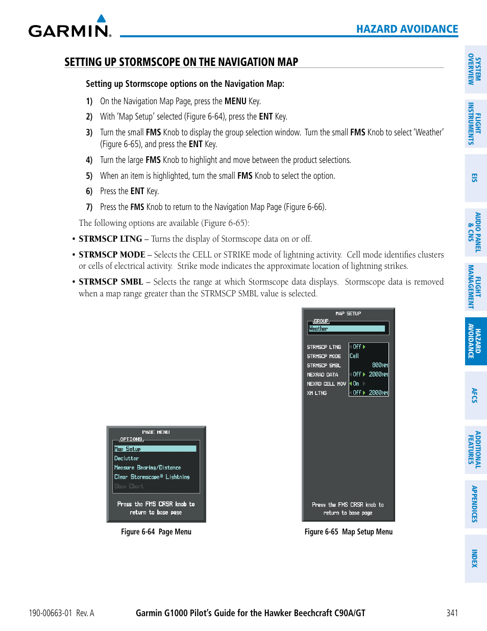 Setting up stormscope on the navigation map, Hazard avoidance | Garmin G1000 King Air C90GT User Manual | Page 355 / 586