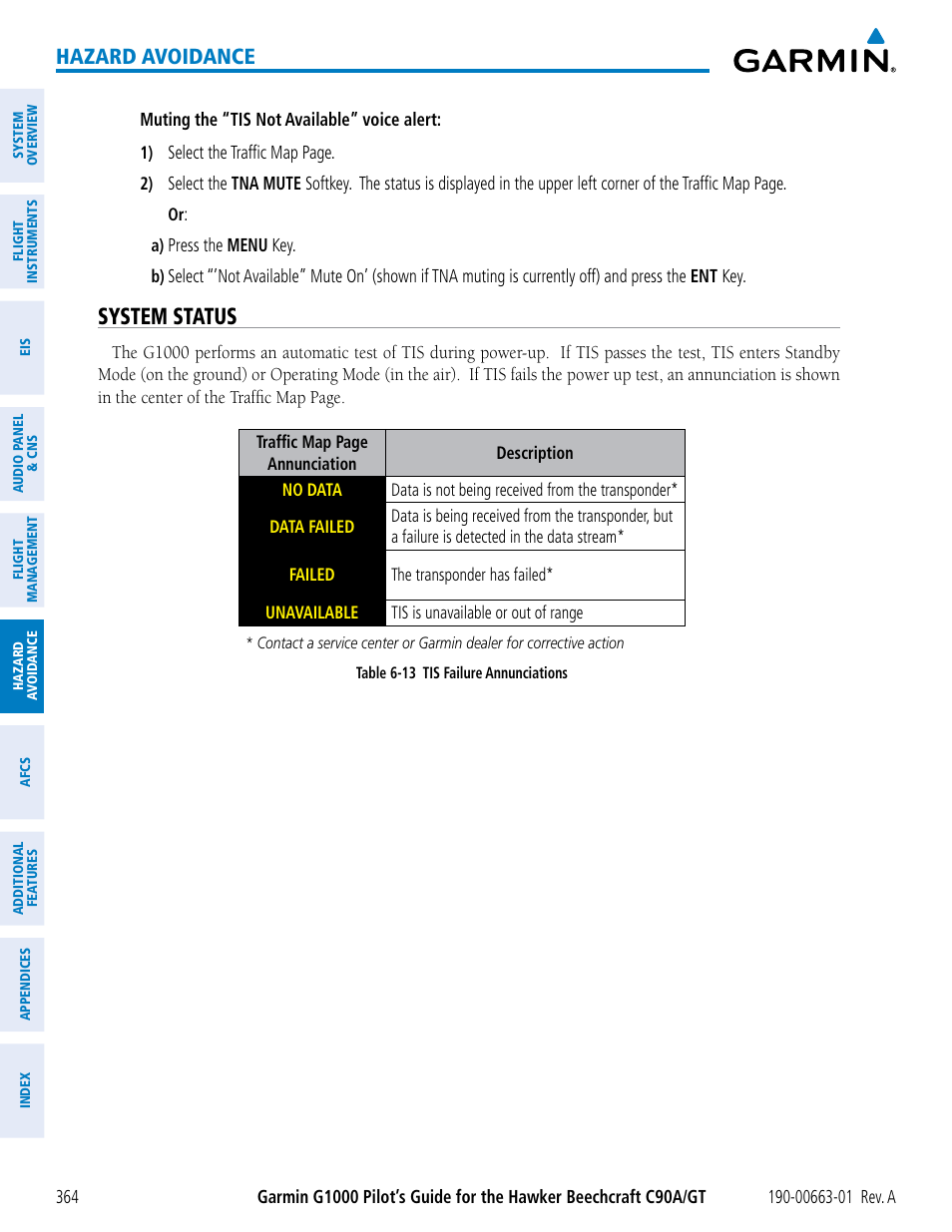 System status, Hazard avoidance | Garmin G1000 King Air C90GT User Manual | Page 378 / 586