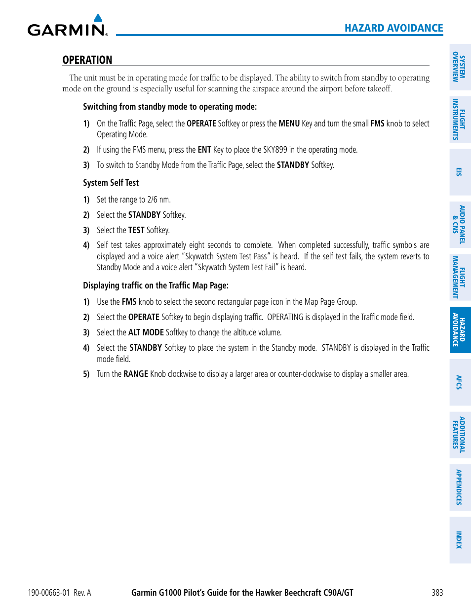 Operation, Hazard avoidance | Garmin G1000 King Air C90GT User Manual | Page 397 / 586